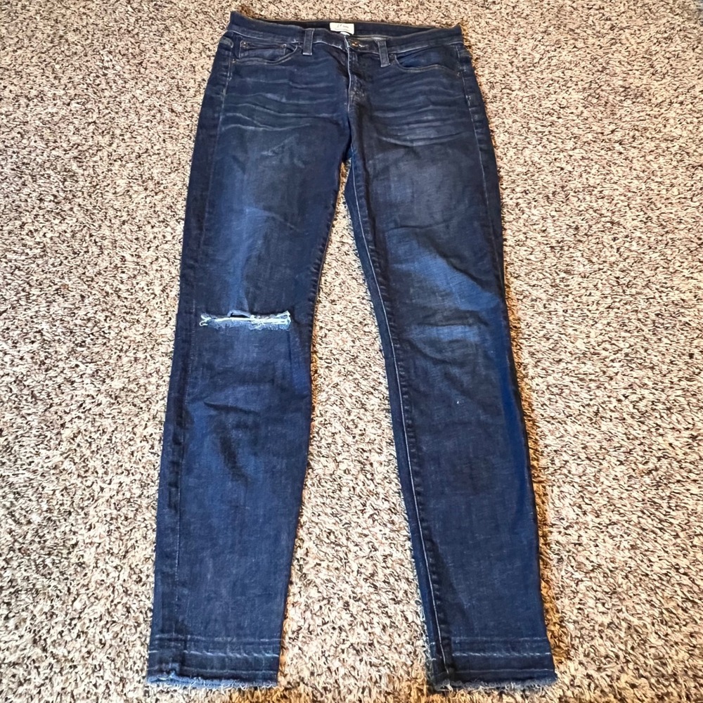 J.Crew Toothpick Skinny Jeans Dark Wash Distressed Released‎ Hem 28